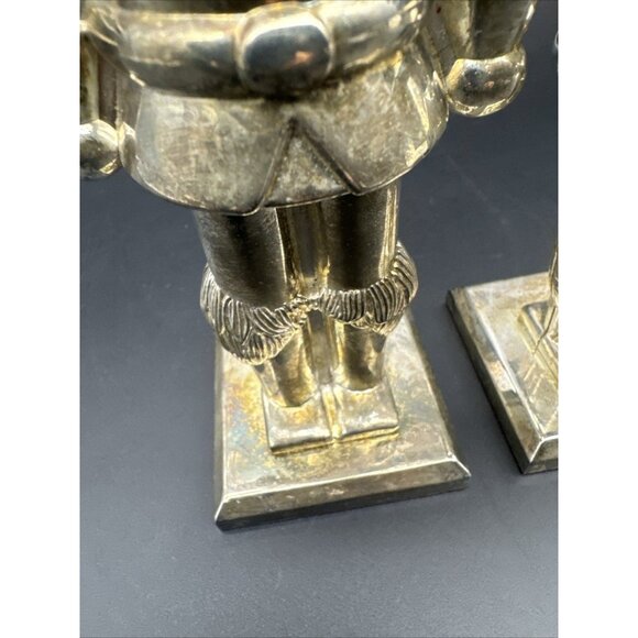 Silver Plate Nutcracker Soldier Candle Holder Set Mantle Holiday Christmas Decor - Picture 8 of 16